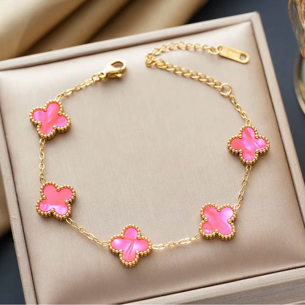 Elegant Gold and Pink Flower Bracelet